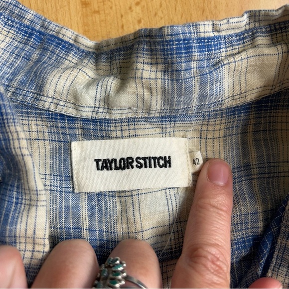 Taylor Stitch Blue and Cream Plaid Button Down Shirt 100% Linen 42 Lightweight - Picture 5 of 8
